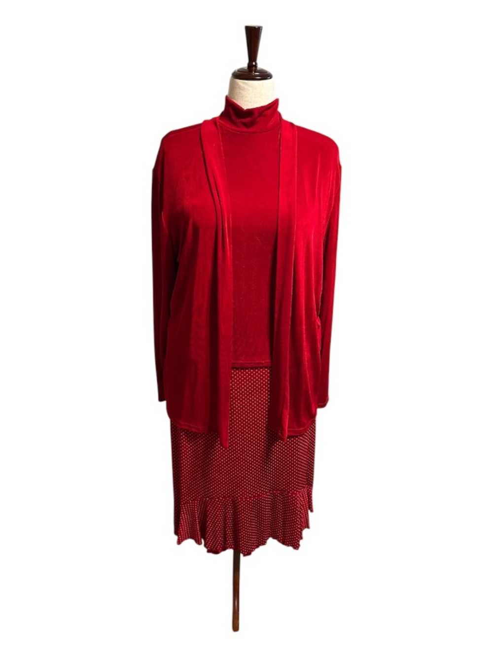 Made in Heaven Red 3-Piece Outfit Set Top Cardigan Skirt Elegant